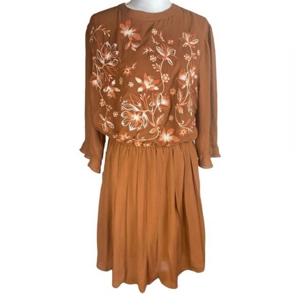 Savanna Jane Wm’s Sz 1X Brown Embroidered Floral Boho Lined Pleated Mini Skirt - Picture 1 of 7